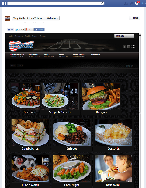 Example of Menu Page on a Facebook Tab