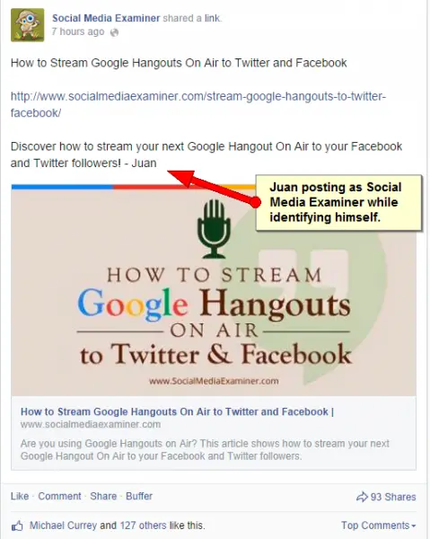 One of the uniquely crafted posts by Juan Felix on the Social Media Examiner page