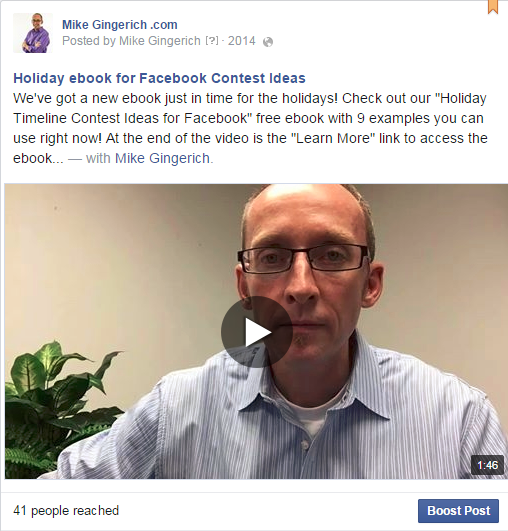 Facebook Marketing Video linking to blog post