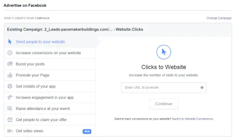Facebook Ads Manager Ad Types